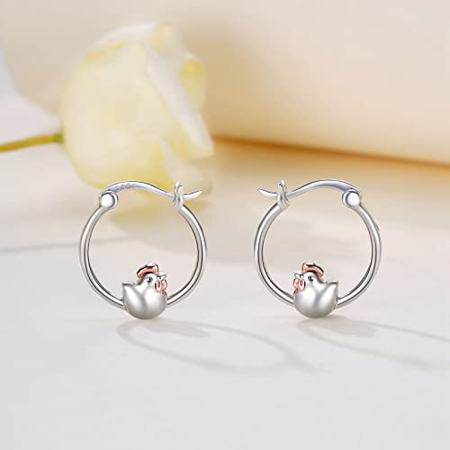 Chicken Earrings 925 Sterling Silver Rooster Hoop Earrings Farm Animal Earrings Jewelry Gifts For Women Girls Daughter #TOP1