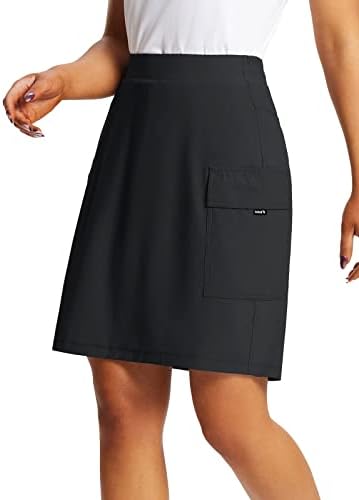 BALEAF Women's Skorts Skirts Hiking Cargo Skorts Pockets 19" Knee Length Long Athletic Quick Dry Skirts UPF 50 Black L