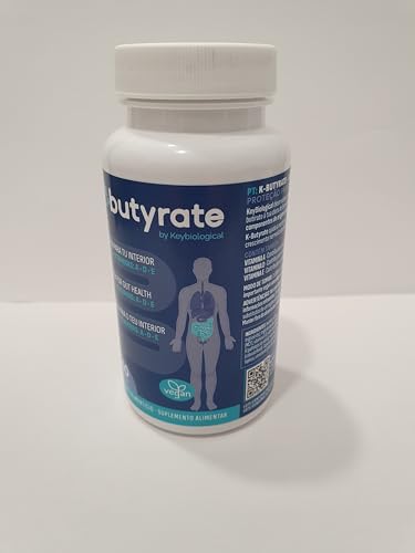 KeyBiological K-Butyrate 60 cápsulas, complemento alimentar pós-biótico com ácido butírico vegano.