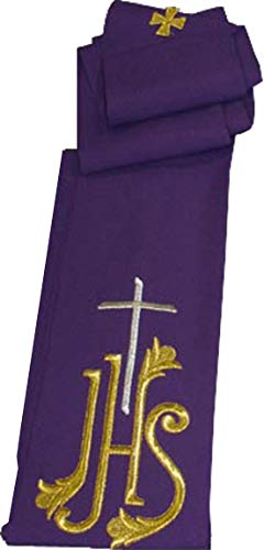Étole violette brodée de qualité supérieure avec ornements de croix et IHS pour prêtre