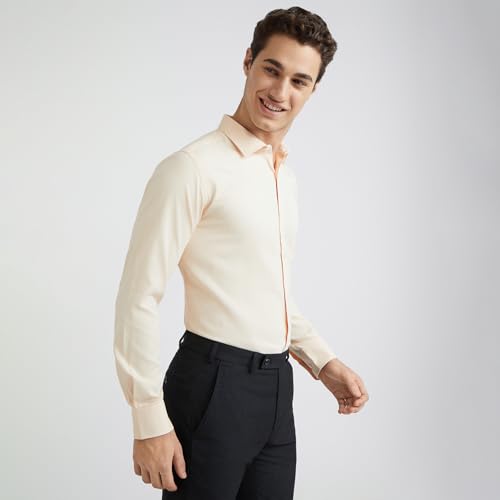 Image of Park Avenue Men Cotton blend Slim Fit Structure Pattern Semi Cutaway Collar Formal Shirt