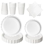PYAILI Weiß Partygeschirr, 96 Stück Pappteller Set mit...