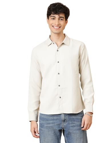 Image of KOTTY Men's Textured Casual Shirt - Long Sleeve||Button-Down Collar||Classic Fit
