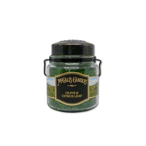 Image of McCall's Candles | Olive & Citrus Leaf | 16 oz Two-Wick Scented Candle | USA-Poured | Vintage Rustic Jar with Carrying Handle | Crisp Citrus & Sweet Olive Blossom Fragrance