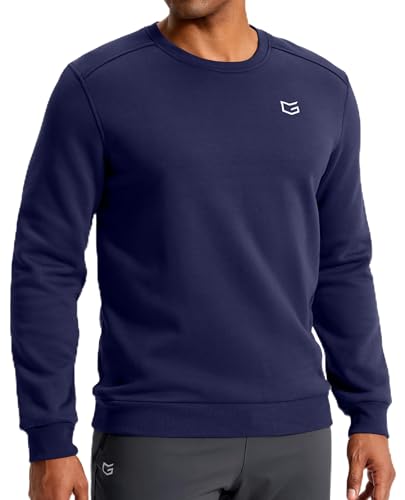 Men's Fleece Lined Crewneck Sweatshirt Midweight Regular Fit Deep Blue,M | Workout, Warm Pullover, Sweater Shirts