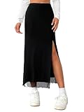 Avanova Women's Mesh Slit Split Long Skirts High Waisted Sexy Summer Maxi Skirts Black Small
