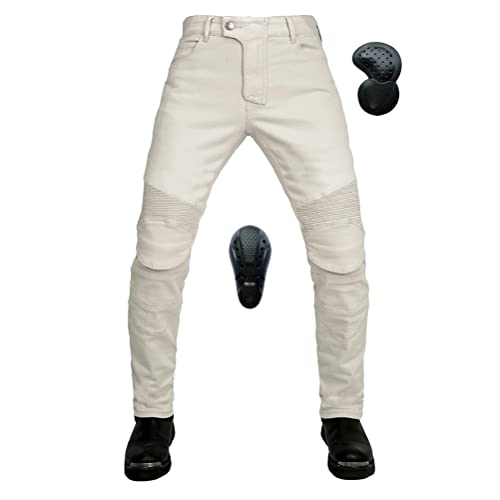 Waterproof Motorcycle Riding Protective Pants Men Motocross Racing Jeans with 4 X CE Armor Protectors XL Beige
