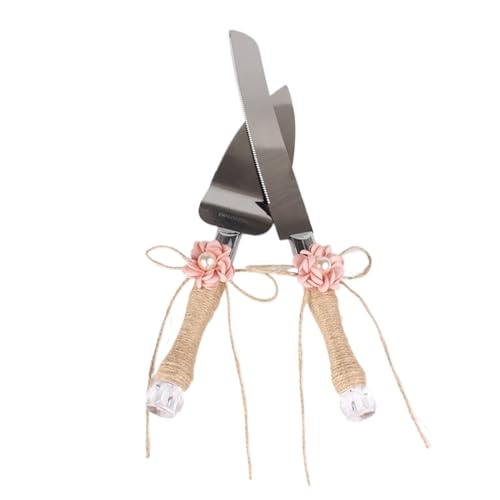 2 Pieces Mahjong and Pearl Simulation Flower Wedding Cake Knife Shovel Server Set Stainless Steel Cake Knife Shovel Baking Props Pizza Knife (A)