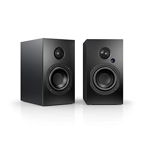 Nubert nuBox A-125 | schwarzes Lautsprecherpaar mit schwarzer Front | 2 Stück Kompaktlautsprecher mit HDMI ARC | PC-Lautsprecher mit Bluetooth aptX | für das Wohnzimmer | Aktivboxen mit 2 Wege Technik