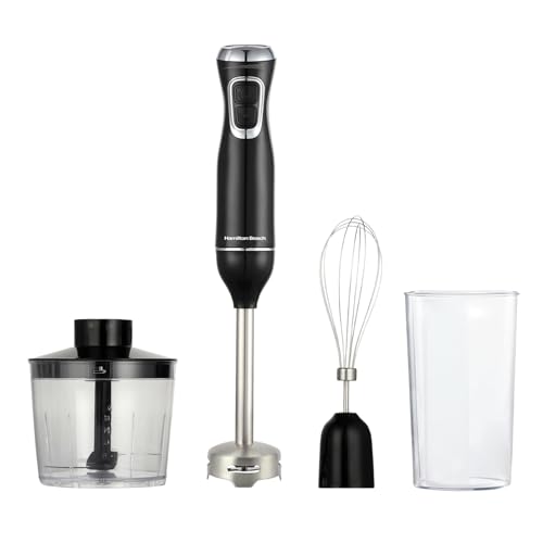 Hamilton Beach Hand Blender, 4-in-1 Immersion Blender Handheld Electric with Stainless Steel Blade, 600W, Versatile Functionality, Turbo Boost, Ergonomic Design, 4 Attachments, Black - HB5023-GS
