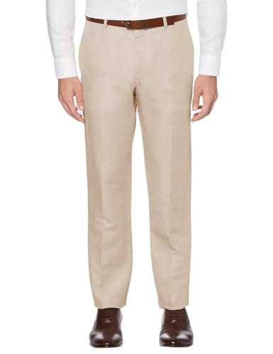 HUUTOE Men's Linen Dress Pants Casual Lightweight Suit Pants Beach Summer Flat Front Straight Trousers with Pockets