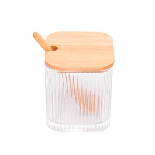 LYOR - Porta Tempero de Vidro com Colher e Tampa de Bambu Lines 8cm x 8cm x 9,5cm