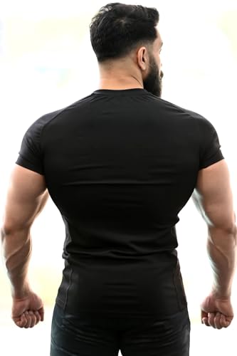 Image of Round Neck Half Sleeves Gym Workout Solid Sports and Gym T-Shirt for Men