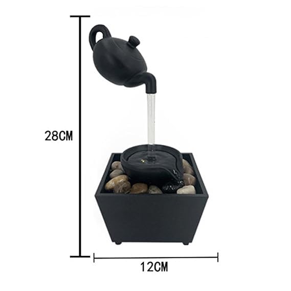 Image of Indoor Tabletop Water Fountain with LED Light & Natural Pebbles - Flowing Pot Design, Decorative Mini Waterfall for Home, Office & Meditation