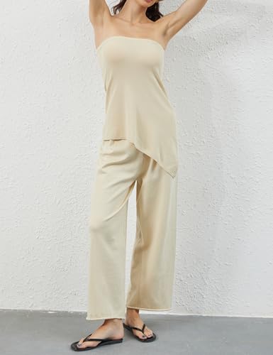 2 Piece Sets for Women Tube Tops and Pants Lounge Sweater Sets Summer Beach Travel Vacation Outfits3