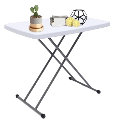 Mesa plegable portátil, mesa ajustable para laptop y TV, mesa plegable para escribir y computadora para picnic en casa, oficina, picnic, ligera y compacta (blanco)
