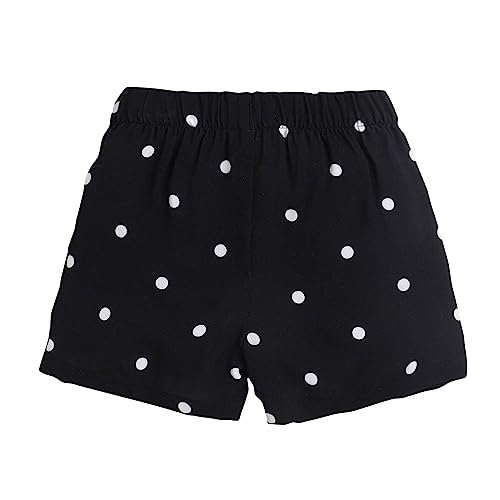 Image of Hopscotch Girls Cotton Blend Polka Dot Print Shorts in Black Color