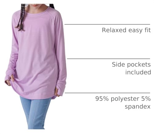 Image of Liberty Pro 2-Pack Girls' Loose Fit Long Sleeve Tunic Tops with Pockets and Thumb Holes, Casual T Shirts for Tween Kids