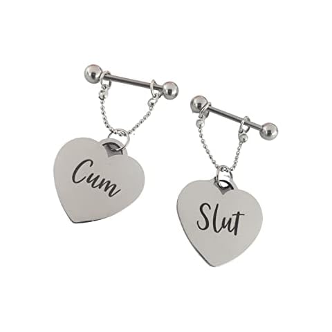 Pierced Stainless Steel Heart Dangle Barbell Nipple Jewelry with Words, Metal, stainless steel Cover