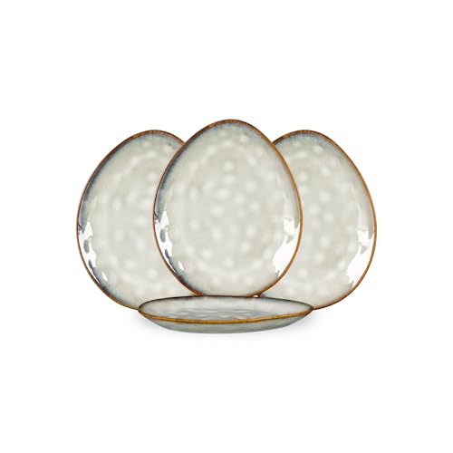 Henten Home Ceramic Appetizer Plates, 6.75 Inch Porcelain Dessert Plate, Cake, Snack Plates Set of 4, Salad Plate for Kitchen, Holiday Gifts, Dishwasher Safe (White)