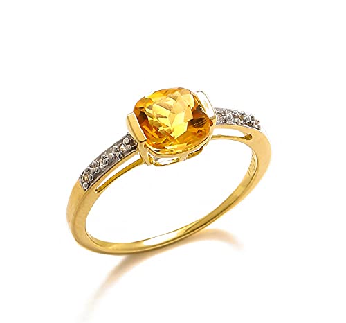 YoTreasure 10K Yellow Gold Citrine & London Blue Topaz Gemstone Ring | Engagement & Birthstone Jewelry for Women | Available in Sizes 6-10