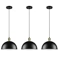 Karjearl Black Pendant Lights Kitchen Island 3 Pack, 11.8" Modern Black and Gold Pendant Light Fixtures Dome Farmhouse Hanging Lights for Sink Dining Room Hallway Entryway