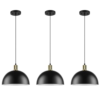 Karjearl Black Pendant Lights Kitchen Island 3 Pack, 11.8" Modern Black and Gold Pendant Light Fixtures Dome Farmhouse Hanging Lights for Sink Dining Room Hallway Entryway