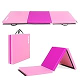 Bonnlo 6' Folding Tri-fold Gymnastics Gym Exercise Aerobics Mat, 6’x 2’x 2” PU Leather Tumbling Mats for Stretching Yoga Cheerleading Martial Arts (Purple&Pink) - Image 1