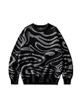 BEAUDRM Men's Graphic Grunge Sweater Goth Punk Ripped Baggy Sweater Oversized Winter Unisex Sweaters Halloween Outfits Black Graphic X-Large