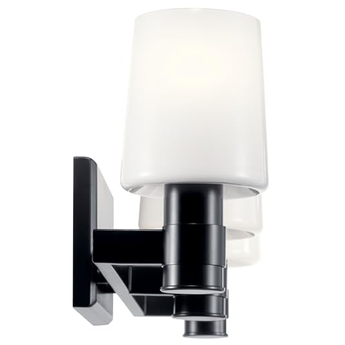 Image of Kichler Adani 3-Light Bathroom Vanity Light Fixture, Modern Wall Lighting with Opal Glass in Black for Bathroom or Powder Room Over Mirror (8.25 inch x 24 inch), 55176BK