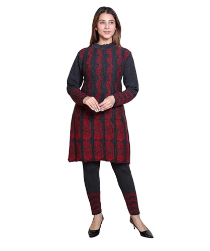 Image of Grand Line Women's Acrylic Woolen Winter Wear Warm Kurta with Palazzo Set