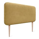 DHOME Cabecero Tapizado Liso Redondeado Tela Aqualine con Patas para Pared Acústicos Cabeceros Absorbentes Cabezal Cama Dormitorio (Mostaza, 110cm)