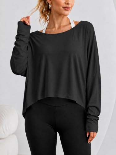 Womens Off The Shoulder Tops Long Sleeve Oversized Workout Flowy T Shirts - image 6