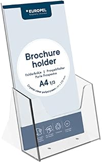 EUROPEL Brochure & Literature Holder, 1/3 A4 Size, Impact Resistant Plastic Construction, Booklet, Flyer & Menu Display & Dispenser for Office, Restaurants & Reception, Portrait, Clear