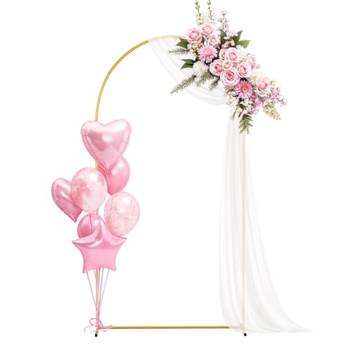 HolaDream 2M/6.6FT Metal Arch Backdrop Stand Gold Wedding Arch Frame Balloon Arched Stand for Party Ceremony Birthday Baby Shower Garden Decoration