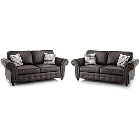 MK SOFAS Oakland 3 Seater Sofas for Living Room - Eye Catching Tan Black Faux Leather Sofa Sets for Home and Office- Premium Quality Sofas & Couches Easy to Clean and Resistant to Fluids Cover