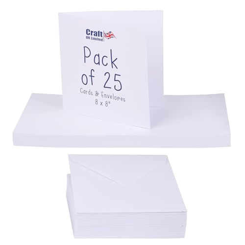 Craft UK 863 8 x 8 inch Card and Envelope pack of 25 - White,20.8 x 20.8 x 20.8 cm
