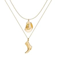 MIFYNN Cowboy Boot Necklace for Women Cowgirl Boot Hat Necklaces 14K Gold Layered Hat Boot Pendant Necklaces Western Country Jewelry Gifts(Gold 2)