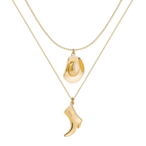 MIFYNN Cowboy Boot Necklace for Women Cowgirl Boot Hat Necklaces 14K Gold Layered Hat Boot Pendant Necklaces Western Country Jewelry Gifts