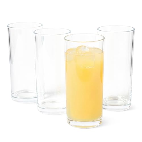 Amazon Basics Drinking Glasses, 4-Piece Set, 15 oz., Dishwasher-Safe