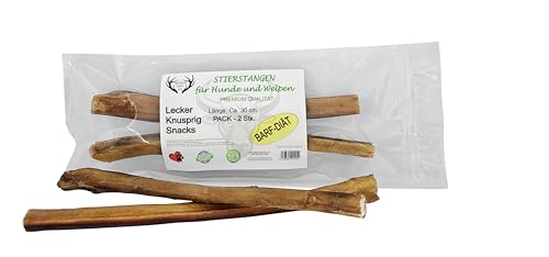 ARTISAN GIFT CO Ochsenziemer für Hunde - 100% Trockenfleisch Hundeleckerlis, geeignet für die Barf-Diät - Ochsenziemer Hunde - Länge 30 cm. - Packung 2 STK