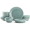 Riverside Collection by Maison Neuve 12-Piece Dinnerware Set Service for 4 - Hand Crafted Bowls and Plates Set, Stoneware Dinnerware, Microwave & Dishwasher Safe Plate Set - California Teal