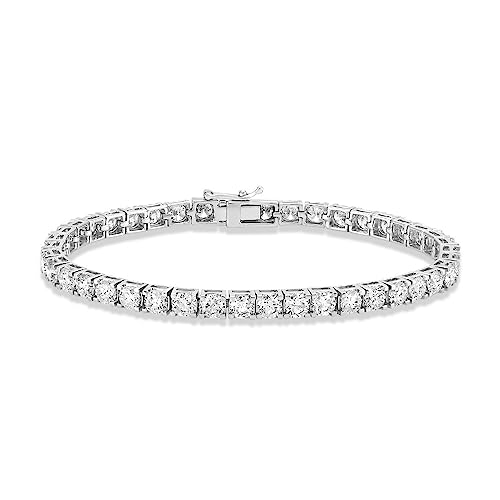 5 Carat - 10 Carat Lab Grown Diamond Tennis Bracelet | 14K White Gold Round-shape Four prong Diamond Tennis Bracelet 6.5