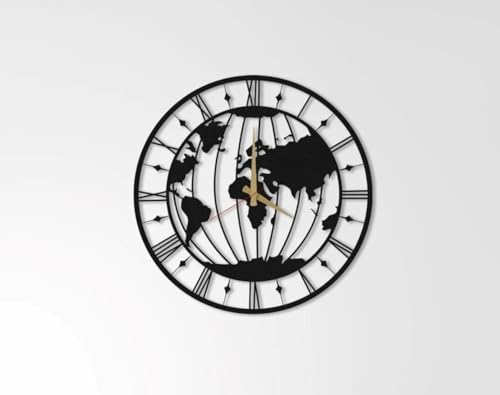 Image of Wall Clock Stylish Metal Analog Wall Clock for Living Room, Bedroom, Office, Kitchen, Home and Hall | Antique Fancy Big Size Modern Wall Watch (Black ST-7, 40 CM)