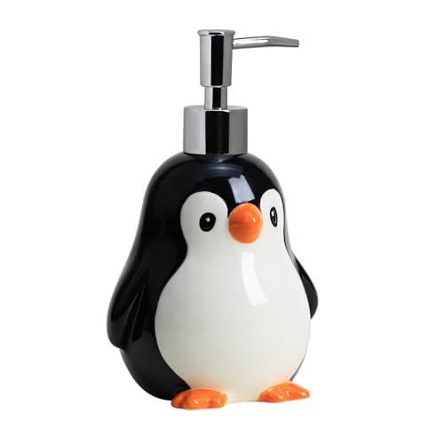 WAIT FLY Penguin Ceramic Soap Dispenser with Plastic Pump, Refillable Lotion Soap Bottle, Dish Soap Dispenser, Hand Soap Dispenser