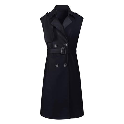 HGps8w Women's Chic Sleeveless Long Trench Coats Classic Lapel Double