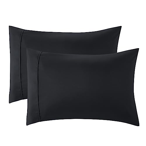 Bedsure Black Pillowcase Set - Queen Size (20x30 inches) Bed Pillow Cover - Brushed Microfiber, Wrinkle, Fade & Stain Resistant - Envelop Closure Pillow Case Set of 2