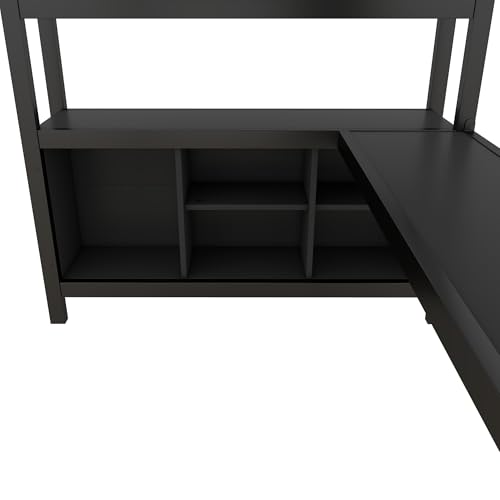 Image of Bellemave Full Loft Bed with Desk, Wardrobe, Storage Cubes and Shelves, Metal, Black
