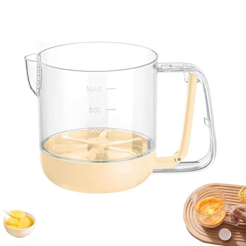 半自動泡立て器、卵液フィルターカップ付き - 目盛り付き手動卵ビーター、ベーキング、調理、キッチン用ミキシングカップ(White)