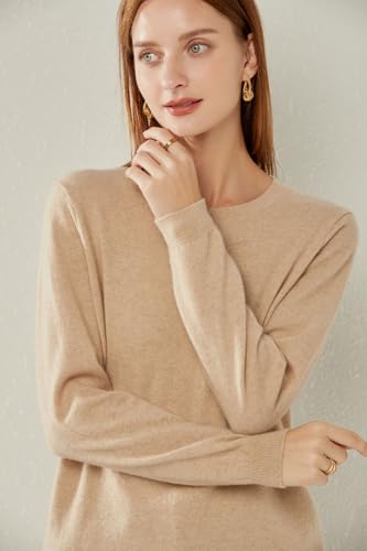 Image of 100% Pure Cashmere Crewneck Sweater for Women Long Sleeve Warm Soft Lightweight Knit Pullover